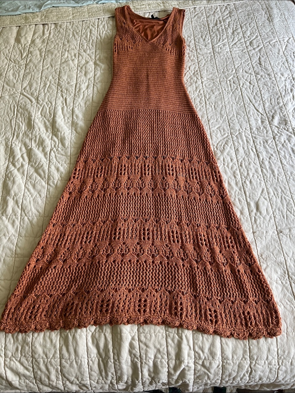 BCBG Maxazria Sleeveless Crochet Knit Maxi Dress